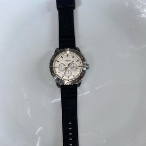 Fossil white dial black rubber strap multifunctional mens watch